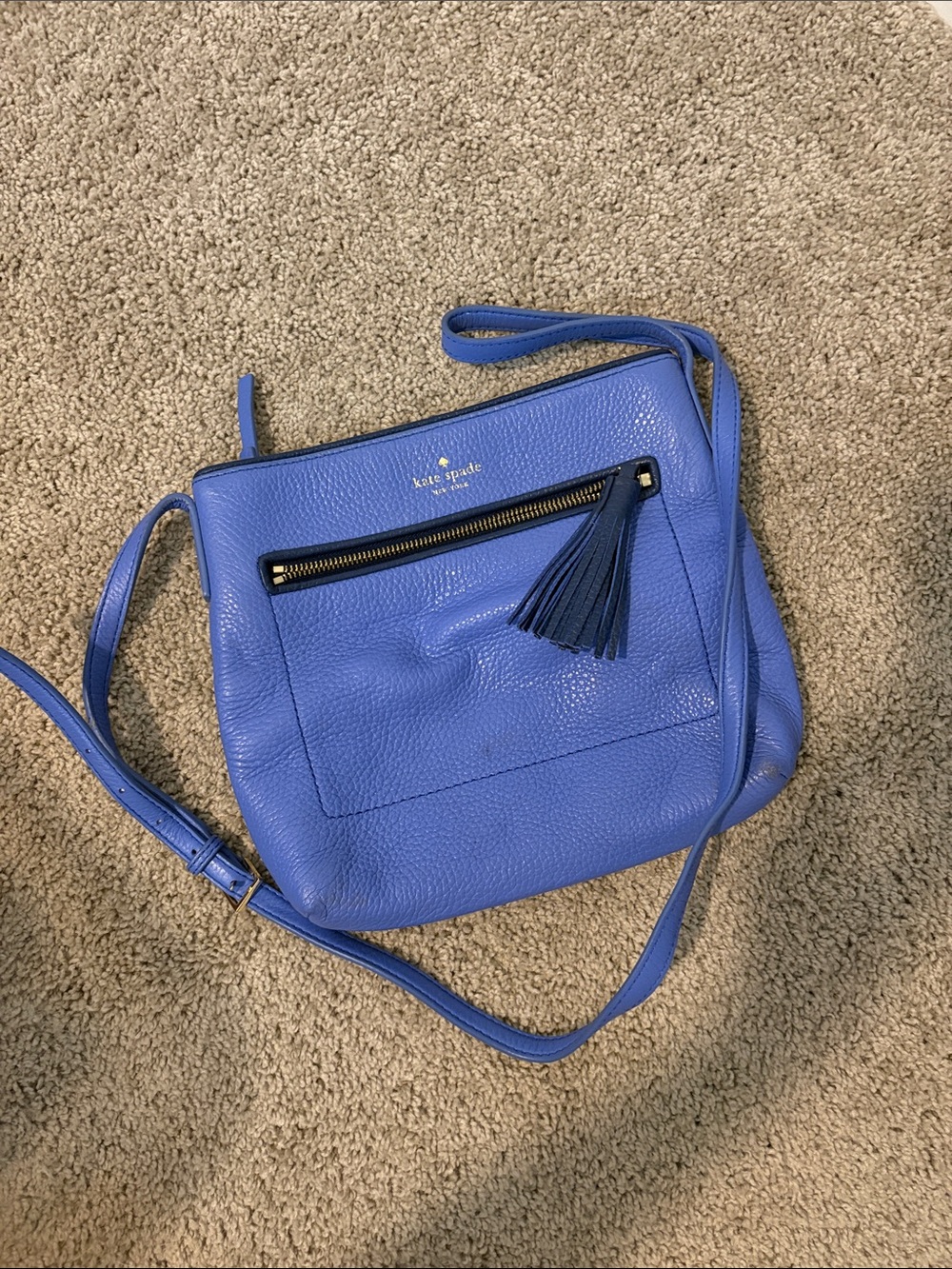 kate spade cobalt blue pebbled leather crossbody with tassel
